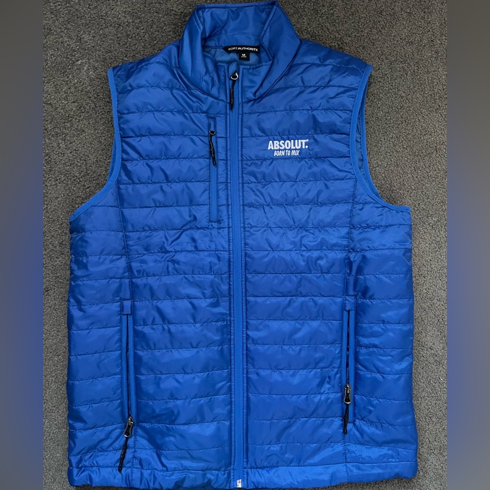 Port Authority Vest Mens Medium Blue Packable Puffy Absolut Vodka  New